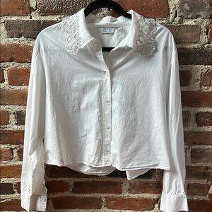 & Other Stories White Button Down Shirt with Lace Collar